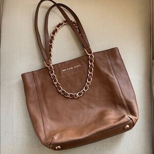 Michael Kors | Cognac Tan Pebbled Leather Tote | Rose Gold